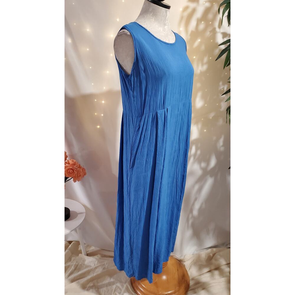 Vtg 90s Jams World Crinkle Sleeveless Midi Dress Womens Size M Blue Lightweight - Picture 3 of 15